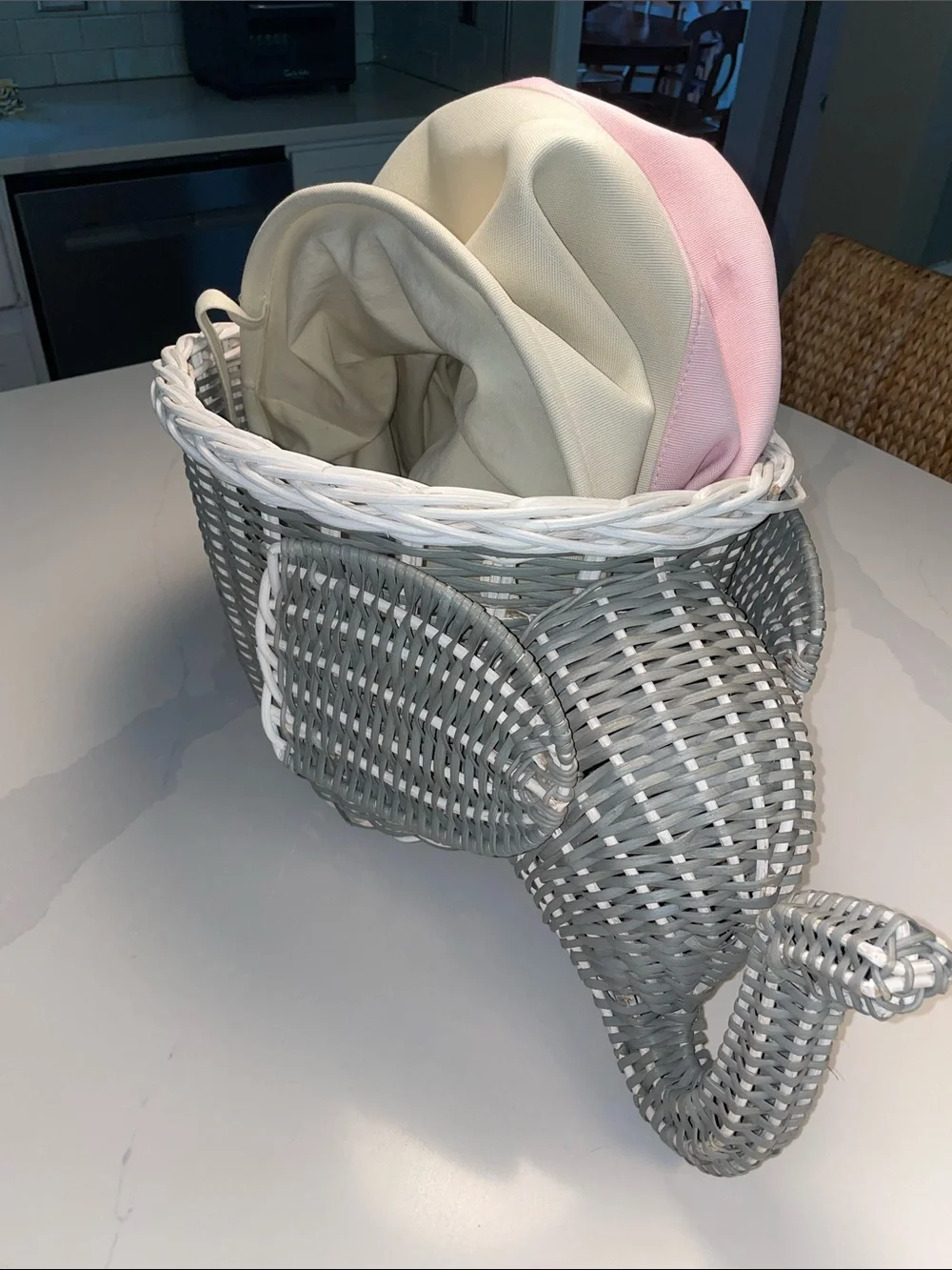 Pottery Barn Kids Wicker Elephant and Canvas Toy Storage Bin in Cream and Pink